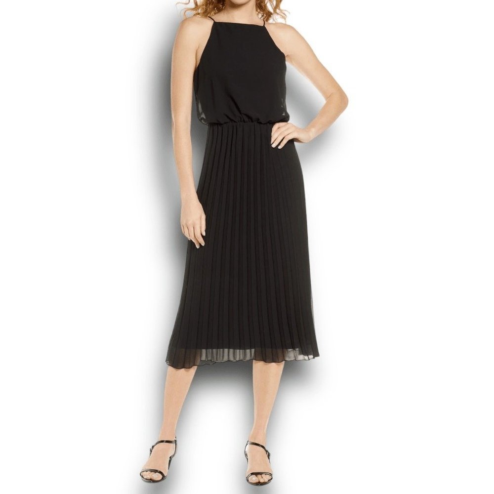 SAM EDELMAN Blouson Pleated Dress in Black Size 4 Lined Maxi sleeveless zip